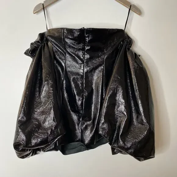 ROTATE BIRGER CHRISTENSEN Black Phoebe Vinyl Off Shoulder Mini Dress - Picture 8 of 10